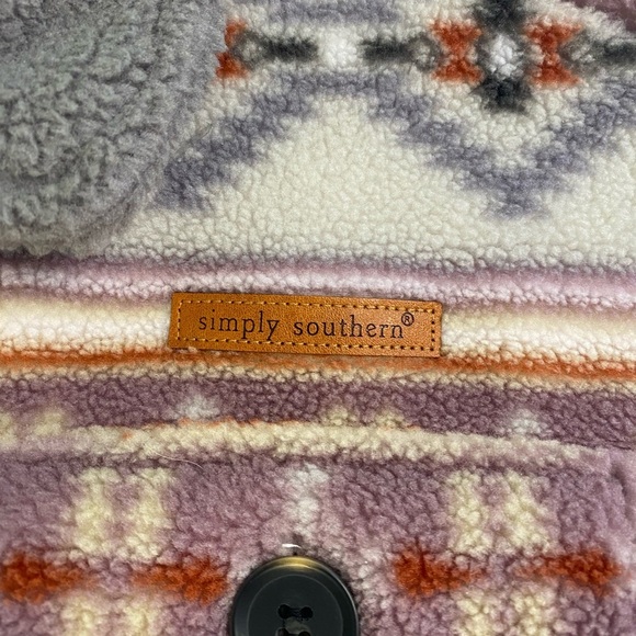 Simply Southern Aztec Gray Sweatshirt Shacket Jacket Sherpa Fleece Medium - Picture 4 of 16